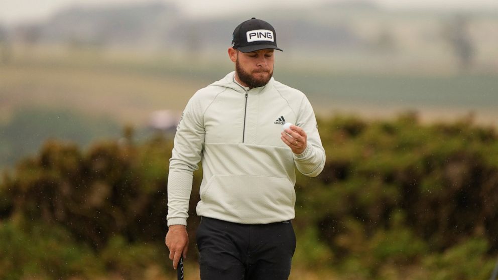 Tyrrell Hatton, of England, after putting on the 5th green during the second round of the British Open golf championship on the Old Course at St. Andrews, Scotland, Friday July 15, 2022. The Open Championship returns to the home of golf on July 14-17