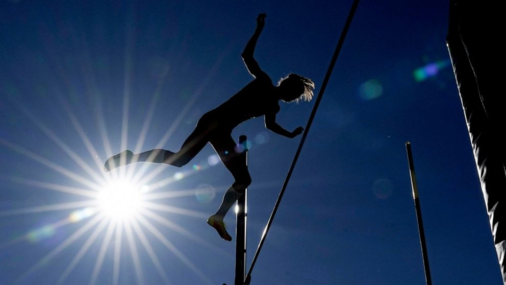 Tina Sutej, of Slovenia, competes during the women's pole vault final at the World Athletics Championships on Sunday, July 17, 2022, in Eugene, Ore. (AP Photo/David J. Phillip)