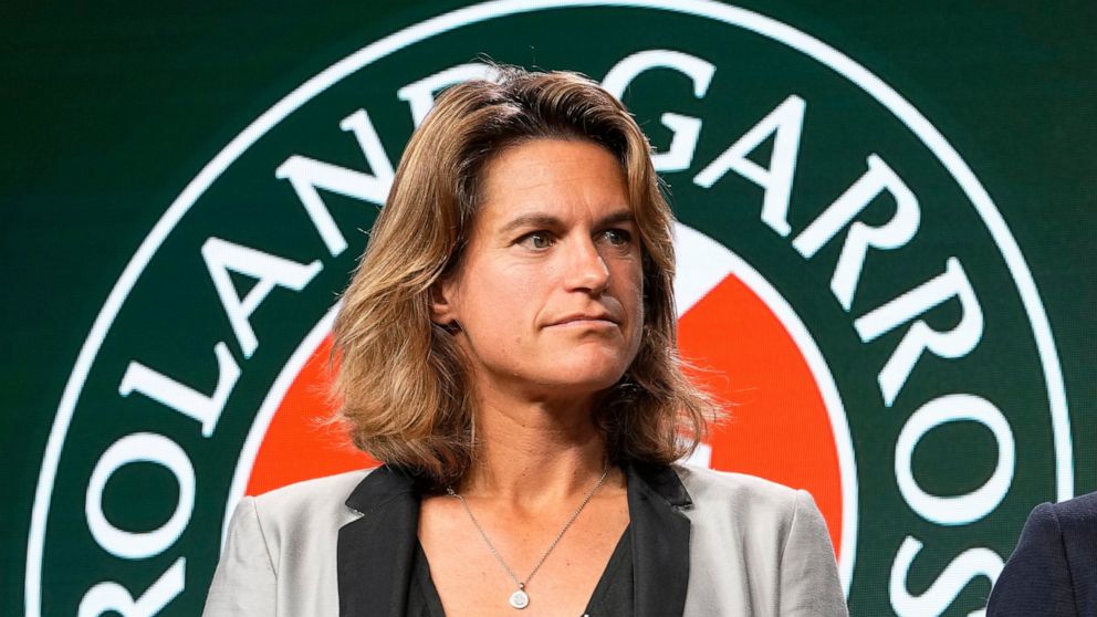 Director of Roland-Garros former tennis player Amelie Mauresmo attends the draw of the French Open tennis tournament at the Roland Garros stadium in Paris, Thursday, May 19, 2022. The French Open tennis tournament starts Sunday May 22. (AP Photo/Mich