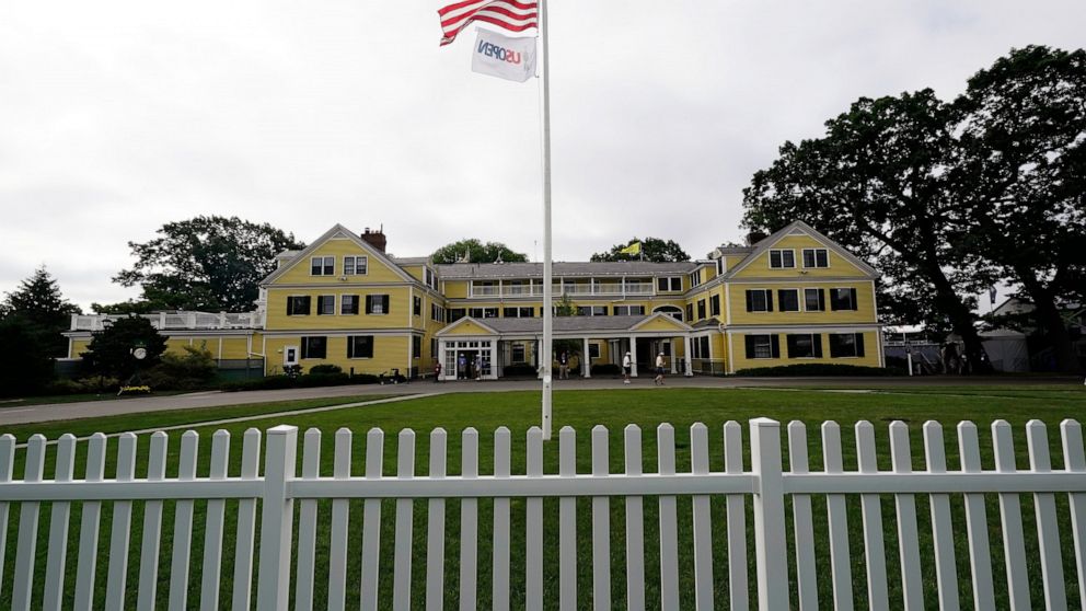 The clubhouse at The Country Club is seen during the second round of the U.S. Open golf tournament, Friday, June 17, 2022, in Brookline, Mass. (AP Photo/Charlie Riedel)