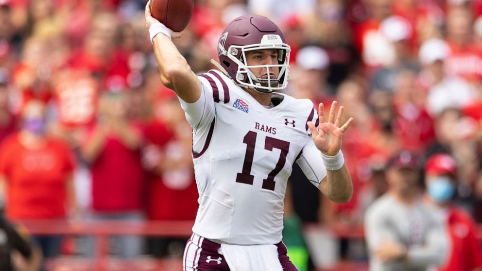FILE - Fordham quarterback Tim DeMorat (17) throws a pass against Nebraska during the second half of an NCAA college football game Saturday, Sept. 4, 2021, at Memorial Stadium in Lincoln, Neb. Fordham (9-2) enters its first-round NCAA Championship Su