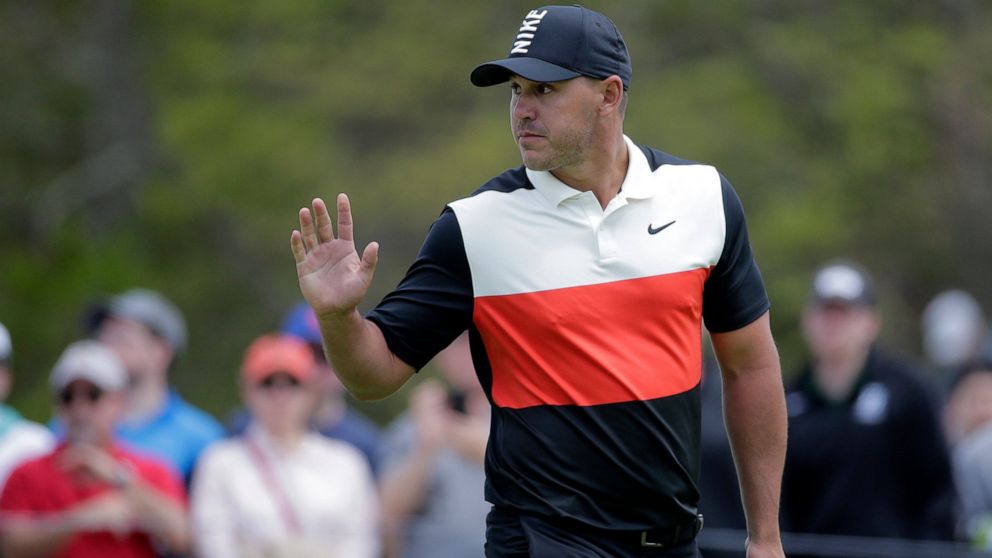 Brooks Koepka reacts after putting on the sixth green during the first round of the PGA Championship golf tournament, Thursday, May 16, 2019, at Bethpage Black in Farmingdale, N.Y. (AP Photo/Seth Wenig)