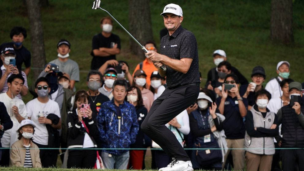 Keegan Bradley of the United States reacts after putting on the fourth hole during the final round of the Zozo Championship golf tournament at Accordia Golf Narashino Country Club on Sunday, Oct. 16, 2022 in Inzai, Chiba Prefecture, east of Tokyo, Ja
