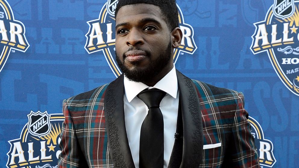 FILE - Montreal Canadiens defenseman P. K. Subban arrives at the NHL hockey All-Star game skills competition on Jan. 30, 2016, in Nashville, Tenn. Subban has become a full-time member of ESPN’s hockey team. Subban, who retired in September, has signe