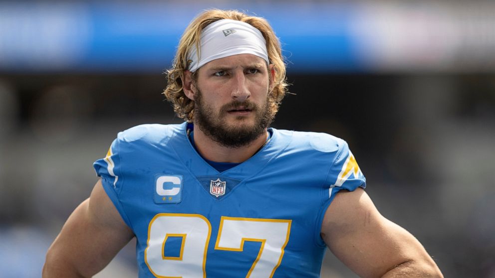 FILE - Los Angeles Chargers linebacker Joey Bosa (97) looks on before an NFL football game against the Jacksonville Jaguars on Sept. 25, 2022, in Inglewood, Calif. Bosa took part in 15 snaps during practice on Thursday's Dec. 29, 2022, after he was d