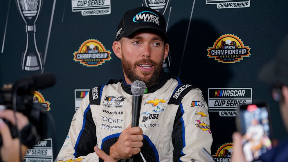 NASCAR Cup Series driver Ross Chastain speaks during the NASCAR Championship media day, Thursday, Nov. 3, 2022, in Phoenix. (AP Photo/Matt York)