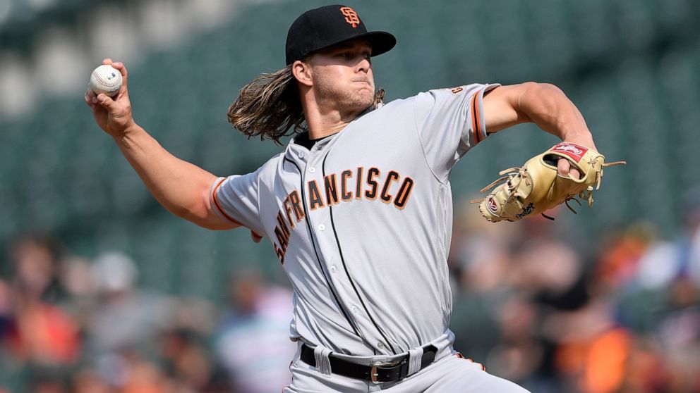 San Francisco Giants starting pitcher Shaun Anderson delivers during the first inning of a baseball game against the Baltimore Orioles, Saturday, June 1, 2019, in Baltimore. (AP Photo/Nick Wass)