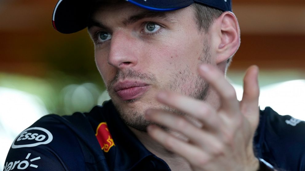 Red Bull driver Max Verstappen of the Netherlands talks to a reporter during an interview with the Associated Press at the Hungaroring racetrack in Mogyorod, near Budapest, Hungary, Thursday, July 28, 2022. The Hungarian Formula One Grand Prix will b