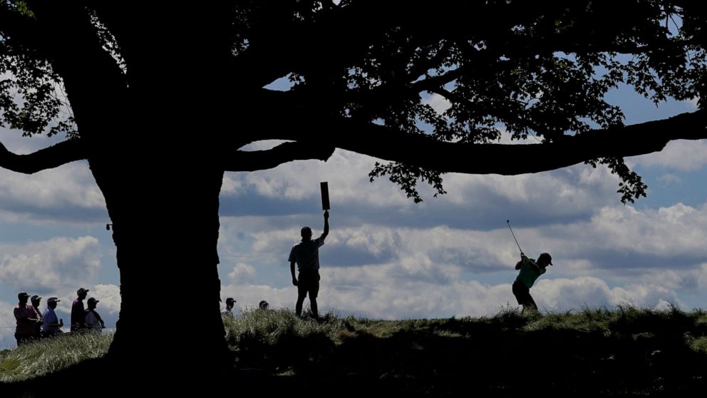 Fran Quinn hits on the sixth hole during a practice round for the U.S. Open golf tournament at The Country Club, Wednesday, June 15, 2022, in Brookline, Mass. (AP Photo/Robert F. Bukaty)