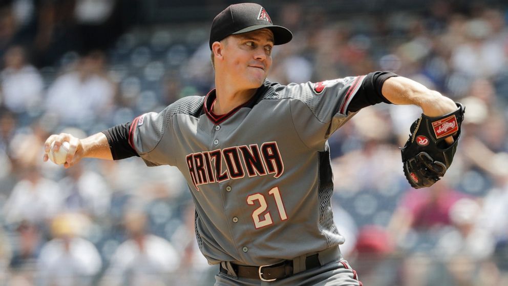 Arizona Diamondbacks' Zack Greinke delivers a pitch during the first inning of a baseball game against the New York Yankees Wednesday, July 31, 2019, in New York. (AP Photo/Frank Franklin II)
