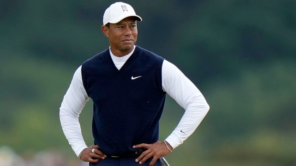 Tiger Woods of the US on the 11th hole during the first round of the British Open golf championship on the Old Course at St. Andrews, Scotland, Thursday July 14, 2022. Woods was scheduled to go to Wilmington Country Club on Tuesday, Aug. 16, 2022, fo