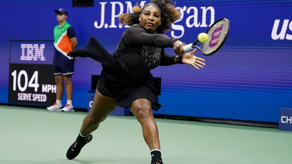 Serena Williams, of the United States, returns a shot to Anett Kontaveit, of Estonia, during the second round of the U.S. Open tennis championships, Wednesday, Aug. 31, 2022, in New York. (AP Photo/John Minchillo)