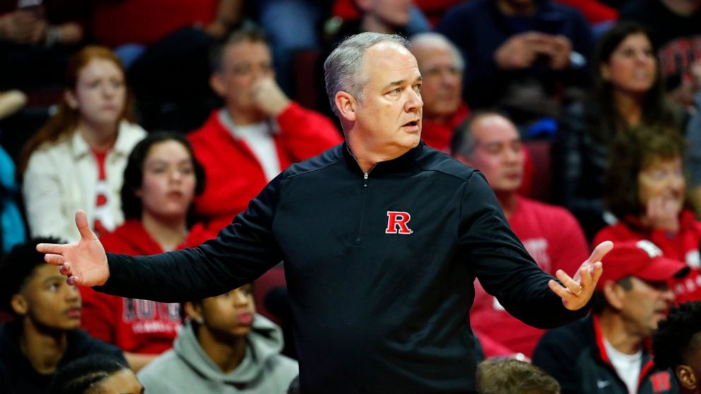 Rutgers head coach Steve Pikiell reacts during the first half of an NCAA college basketball game against Indiana in Piscataway, N.J. Saturday, Dec. 3, 2022. (AP Photo/Noah K. Murray)