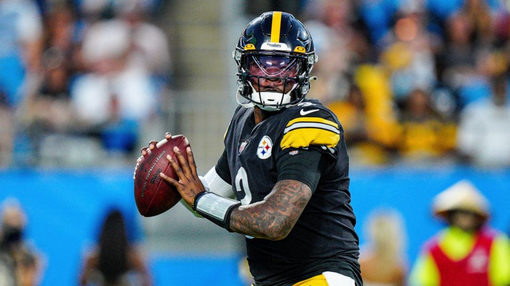 FILE - Pittsburgh Steelers quarterback Dwayne Haskins plays against the Carolina Panthers during the first half of a preseason NFL football game Friday, Aug. 27, 2021, in Charlotte, N.C. Haskins was killed in an auto accident Saturday, April 9, 2022,