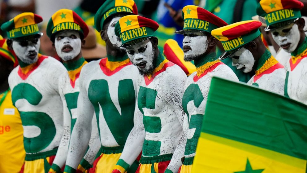 Senegal's fans wait for the start of the World Cup, group A soccer match between Senegal and Netherlands at the Al Thumama Stadium in Doha, Qatar, Monday, Nov. 21, 2022. (AP Photo/Petr David Josek)