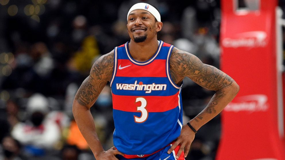 FILE - Washington Wizards guard Bradley Beal (3) looks on during the second half of an NBA basketball game against the Boston Celtics, on Jan. 23, 2022, in Washington. Beal and the Wizards renewed their commitment to each other when he agreed to a fi