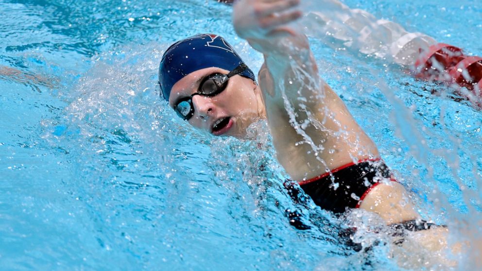 FILE - University of Pennsylvania transgender swimmer Lia Thomas competes during a meet with Harvard on Saturday, Jan. 22, 2022, at at Harvard University in Cambridge, Mass. It has been an unforgettable, controversial season in her first year. (AP Ph