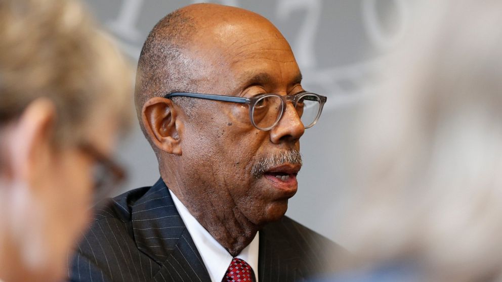 Ohio State University president Michael Drake answers questions during an interview about the accusations against former Ohio State team doctor Richard Strauss Friday, May 17, 2019, in Columbus, Ohio. An investigation found that Strauss sexually abus