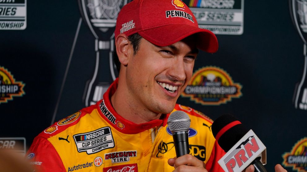 FILE - NASCAR Cup Series driver Joey Logano speaks during the NASCAR Championship media day, Thursday, Nov. 3, 2022, in Phoenix. Joey Logano has a simple target for the future even as he celebrates his 2022 NASCAR Cup championship. Add yet another.(A