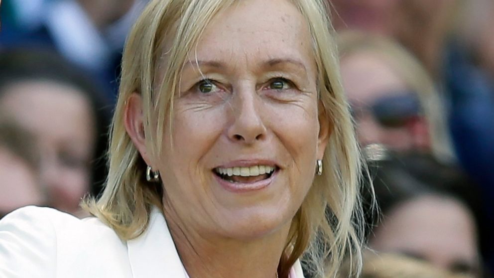 FILE - Tennis great Martina Navratilova is shown in the royal box on Centre Court at the All England Lawn Tennis Championships in Wimbledon, London, Saturday July 4, 2015. Navratilova said Monday, Jan. 2, 2023, that she has been diagnosed with throat