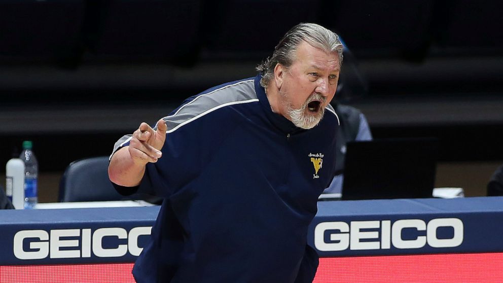 West Virginia's fiery head basketball coach Bob Huggins screaming from the sidelines. "pictured here"