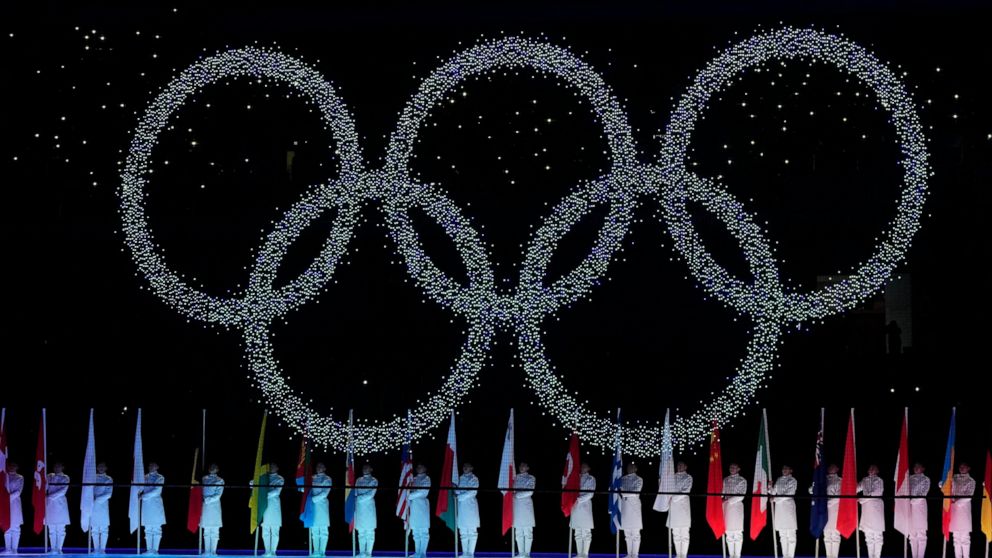FILE - The Olympic rings are seen during the closing ceremony of the 2022 Winter Olympics on Feb. 20, 2022, in Beijing. Will it be 2030, the first opening on the IOC calendar? Or might the International Olympic Committee make a double award and also 
