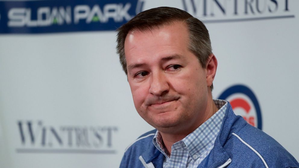 FILE - Chicago Cubs chairman Tom Ricketts answers questions during a news conference at a spring training baseball workout, in Mesa, Ariz. Monday, Feb. 18, 2019. The owners of the Chicago Cubs, who are bidding for Premier League club Chelsea, touted 