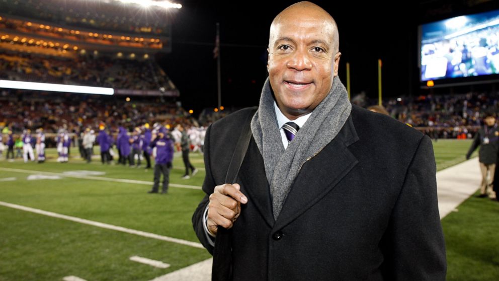 FILE - In this Dec. 27, 2015, file photo, Minnesota Vikings chief operating officer Kevin Warren poses for a photo before an NFL football game against the New York Giants, in Minneapolis. The Big Ten hired Minnesota Vikings executive Kevin Warren as 