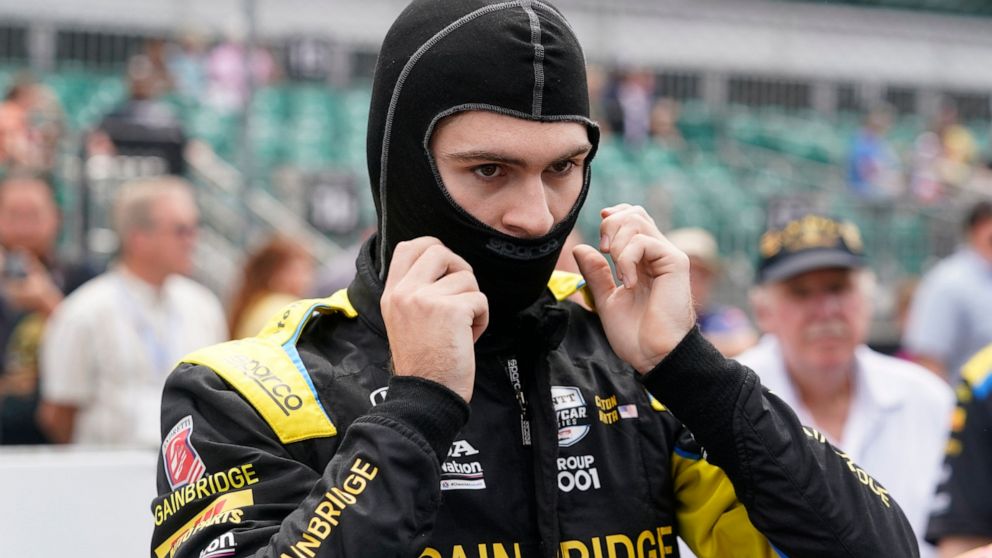 FILE - Colton Herta prepares to drive during qualifications for the Indianapolis 500 auto race at Indianapolis Motor Speedway on May 21, 2022, in Indianapolis. AlphaTauri is awaiting a decision from the FIA on Herta's eligibility to compete in Formul