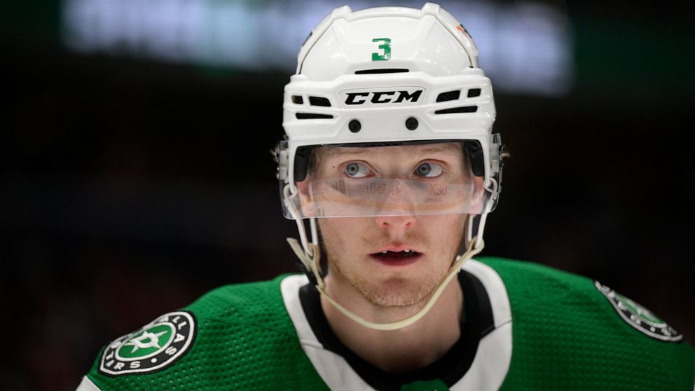 FILE - Dallas Stars defenseman John Klingberg (3) looks on during the first period of an NHL hockey game against the Washington Capitals, Sunday, March 20, 2022, in Washington. The Anaheim Ducks are close to signing John Klingberg, the top defenseman