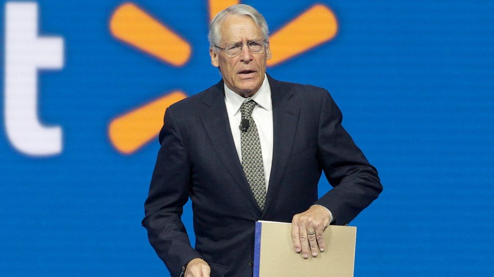 FILE - Walmart Chairman Rob Walton speaks at the company shareholders meeting in Fayetteville, Ark., June 5, 2015. The Walton family has won the bidding to purchase the Denver Broncos in the most expensive deal for a sports franchise anywhere in the 