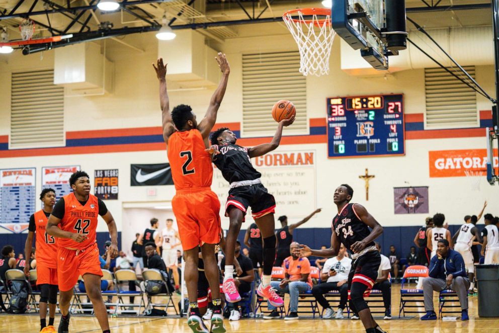 PHOTO: Zaire Wade goes up for a layup during his game at the Fab 48 tournament at Bishop Gorman High School on July 28, 2018 in Las Vegas.