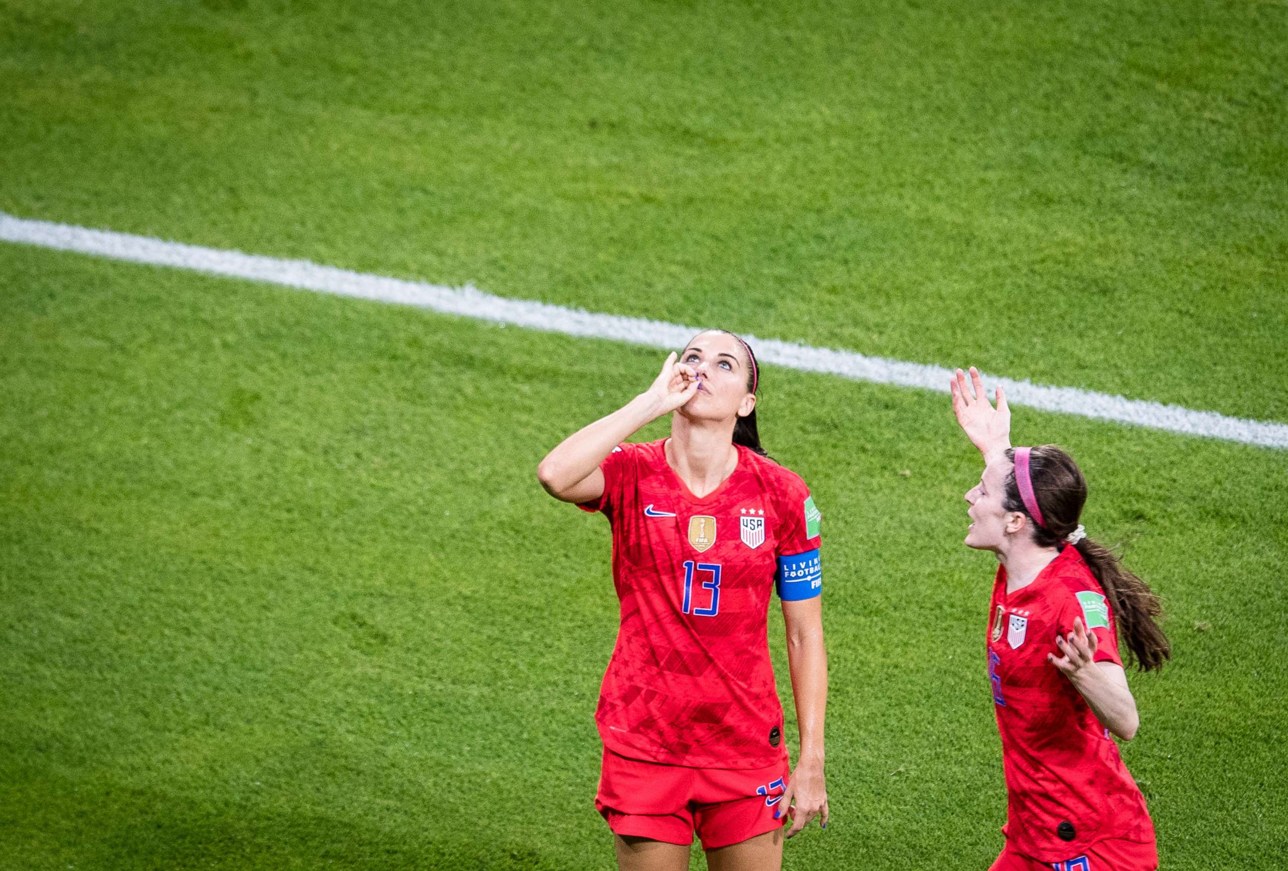 PHOTO: Alex Morgan of the United States celebrates a goal during the semifinal match between the United States and England at the 2019 FIFA Women's World Cup at Stade de Lyon in Lyon, France, July 2, 2019.