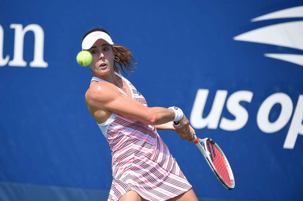 PHOTO: Alize Cornet plays her first round at the 2018 US Open at Billie Jean National Tennis Center in New York, Aug. 28, 2018.