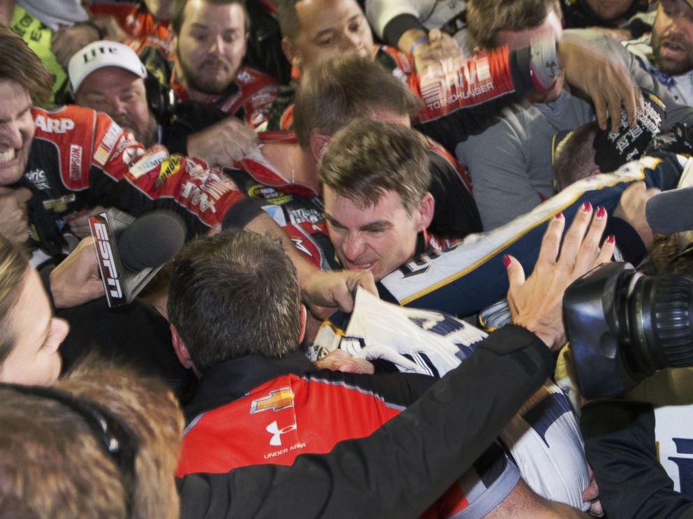 PHOTO: Jeff Gordon is in the middle of a fight after the NASCAR Sprint Cup Series auto race at Texas Motor Speedway in Fort Worth, Texas, Nov. 2, 2014.