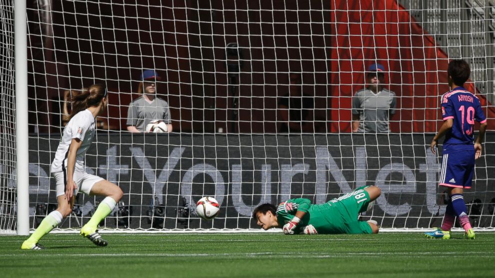 PHOTO: Japan's goalkeeper, Ayumi Kaihori, center, watches the ball after United States' Carli Lloyd scored a goal during the first half of the FIFA Women's World Cup soccer championship in Vancouver, British Columbia, Canada, Sunday, July 5, 2015.