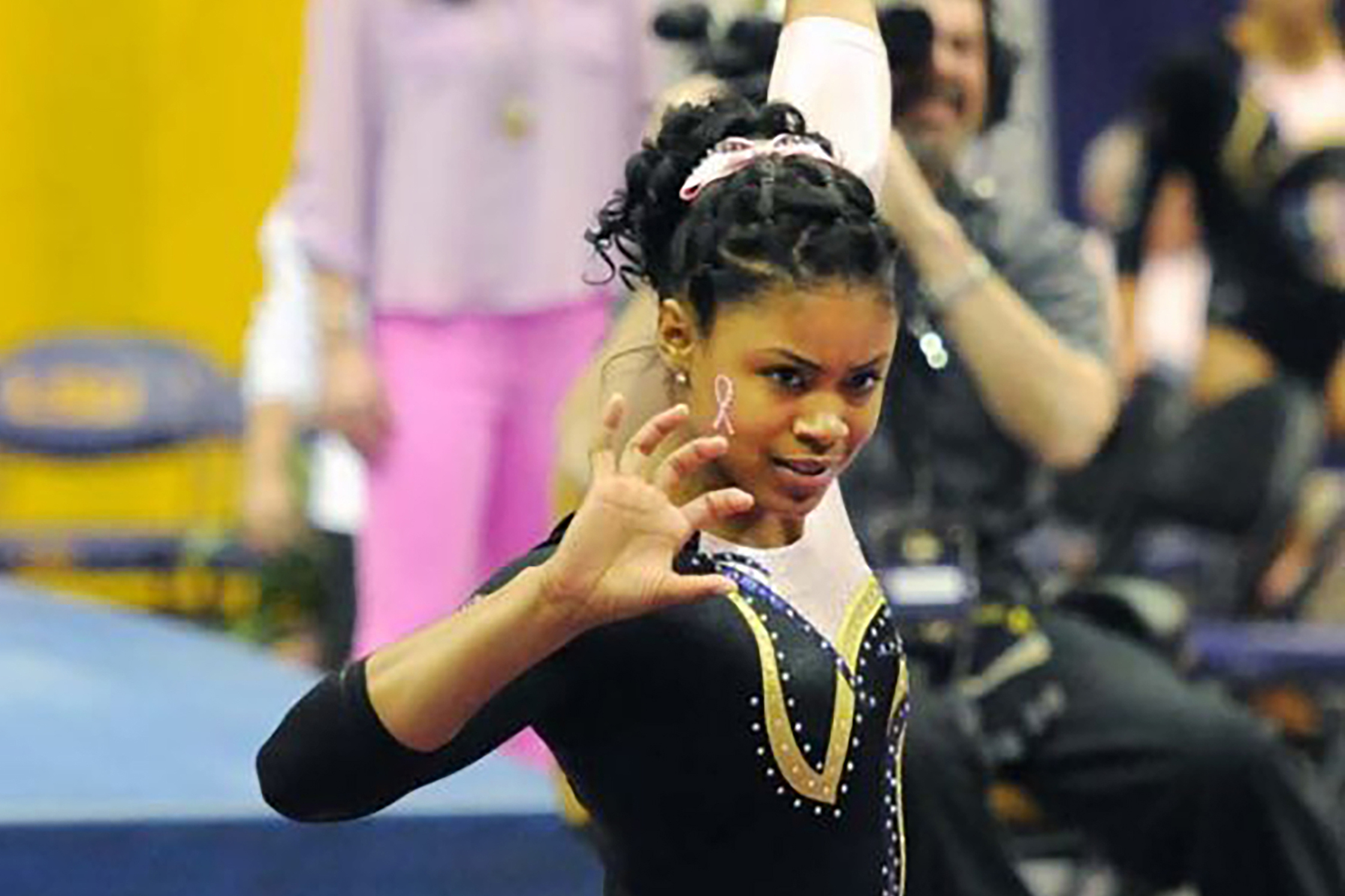 PHOTO: In this March 8, 2013, photo provided by LSU Student Media, LSU senior Britney Taylor finishes her floor routine at a gymnastics event in Baton Rouge, La.