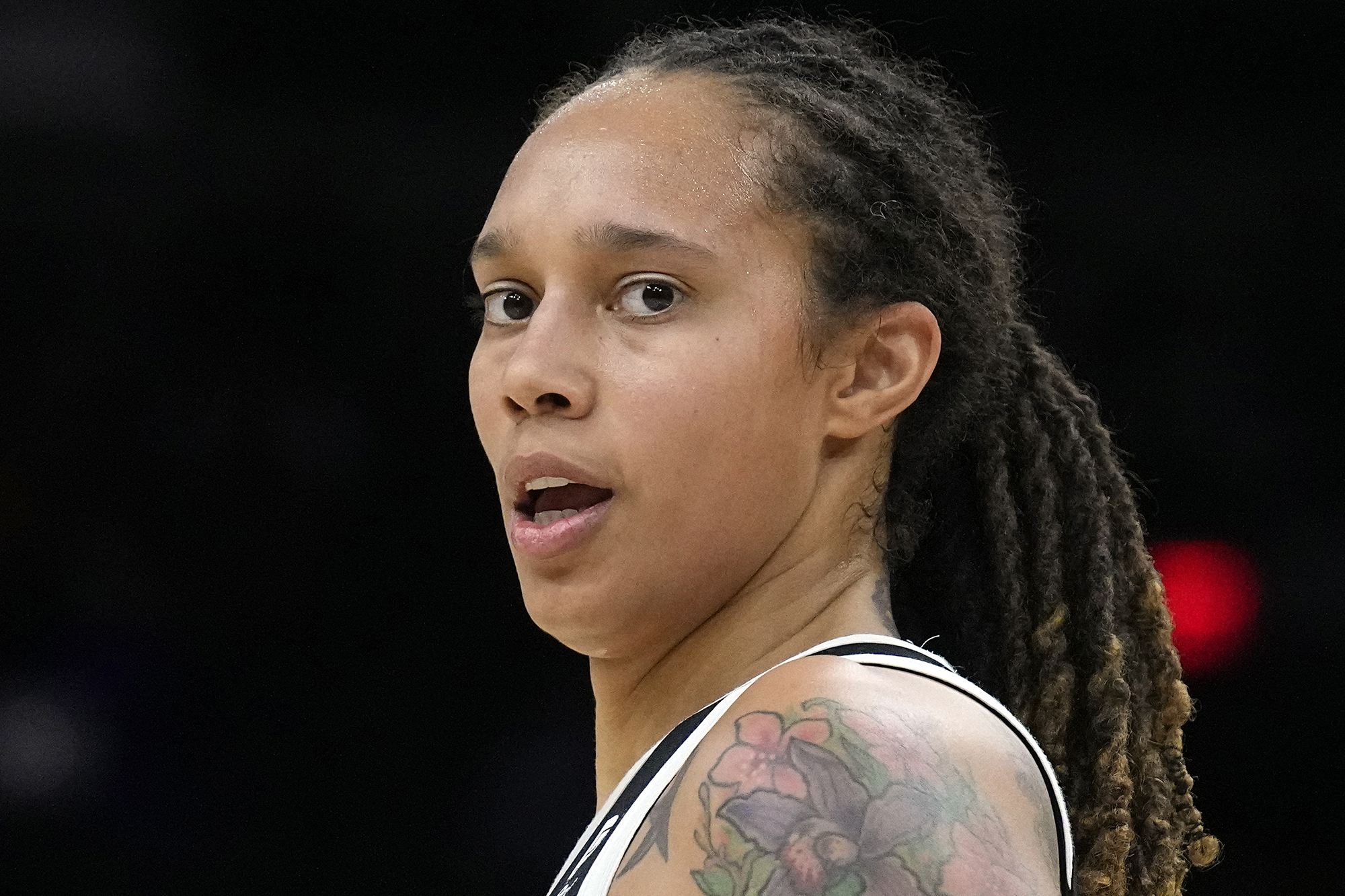 PHOTO: Phoenix Mercury center Brittney Griner during the first half of Game 2 of basketball's WNBA Finals against the Chicago Sky, Oct. 13, 2021, in Phoenix.