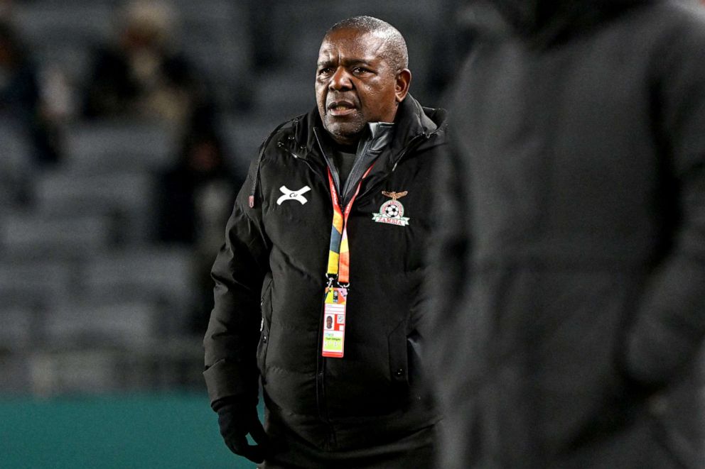 PHOTO: Zambia's coach Bruce Mwape looks on during the Australia and New Zealand 2023 Women's World Cup Group C football match between Spain and Zambia at Eden Park in Auckland on July 26, 2023.