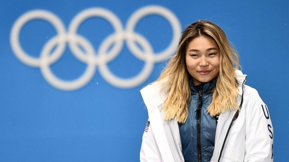 PHOTO: Gold medalist Chloe Kim of the U.S., during the medal ceremony for the women's snowboard halfpipe event, at the PyeongChang 2018 Olympic Games, South Korea, Feb. 13, 2018.
