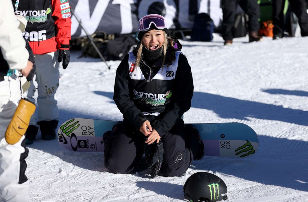 PHOTO: Chloe Kim of the United States reacts after her final run of the women's snowboard superpipe final during Day 5 of the Dew Tour at Copper Mountain on Dec. 19, 2021, in Copper Mountain, Colo.
