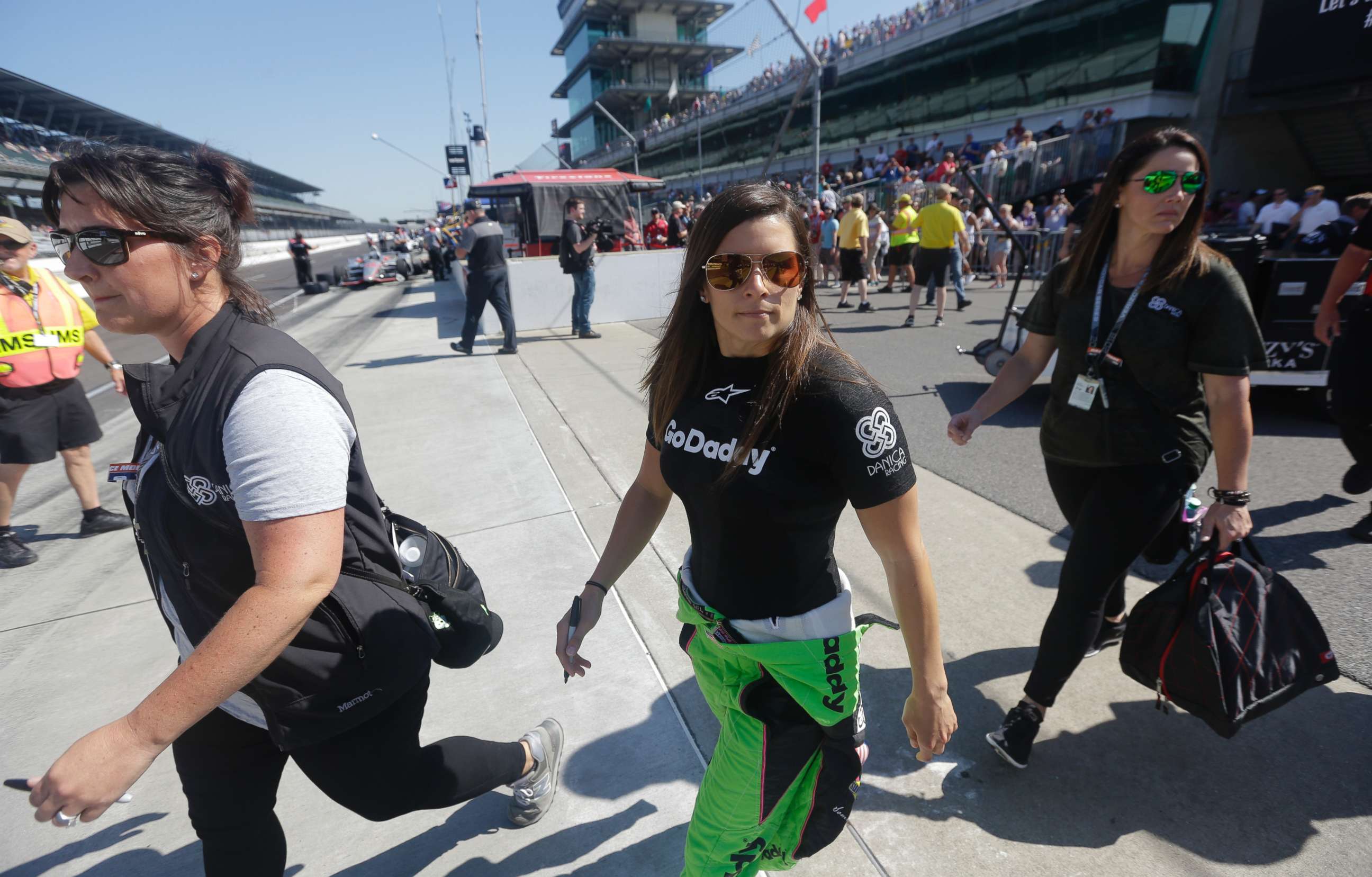 PHOTO: Danica Patrick walks to her car before the start of the final practice session for the IndyCar Indianapolis 500 auto race at Indianapolis Motor Speedway, in Indianapolis, May 25, 2018.
