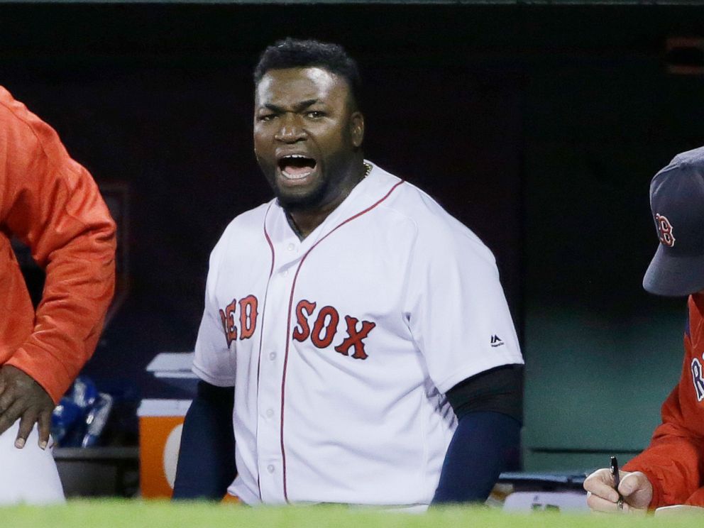 PHOTO: In this Oct. 10, 2016, file photo, Boston Red Sox designated hitter David Ortiz encourages the crowd from the dugout during the eighth inning in Game 3 of baseballs American League Division Series against the Cleveland Indians in Boston.
