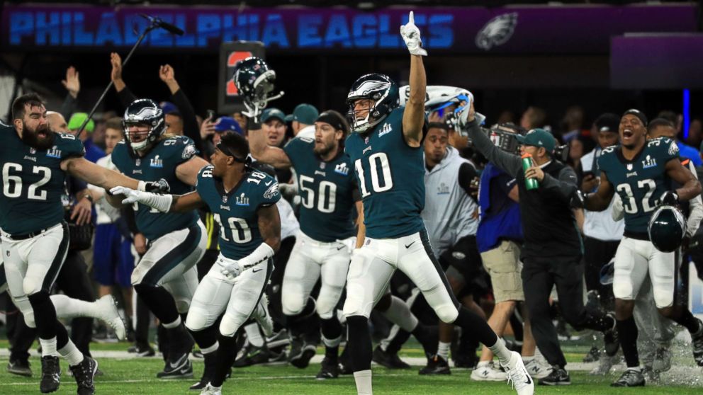 The Philadelphia Eagles celebrated defeating the New England Patriots 41-33 in Super Bowl LII at U.S. Bank Stadium, Feb. 4, 2018, in Minneapolis, Minnesota.