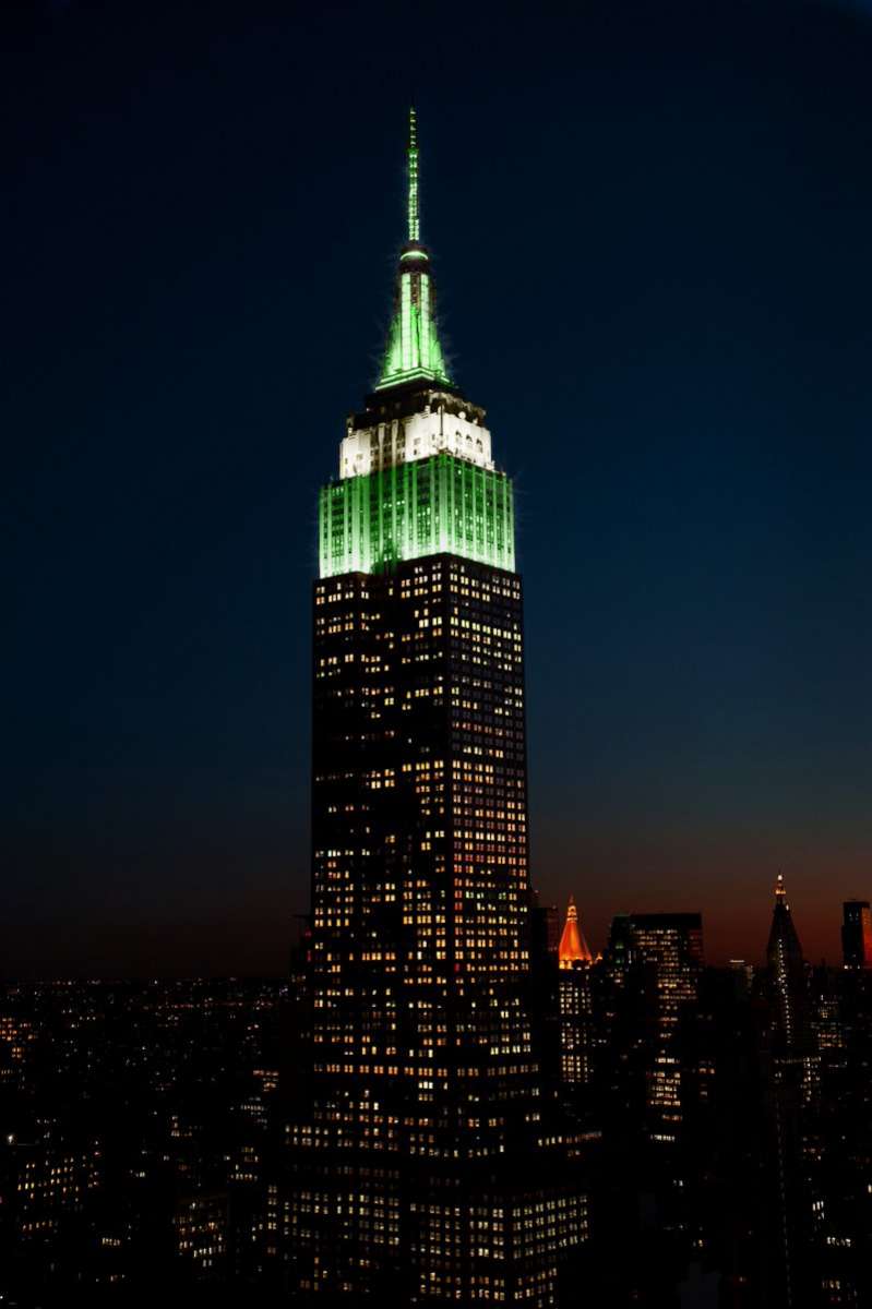 PHOTO: The Empire State building lit up in green to celebrate the Philadelphia Eagles' Super Bowl win on Feb. 4, 2018, New York.