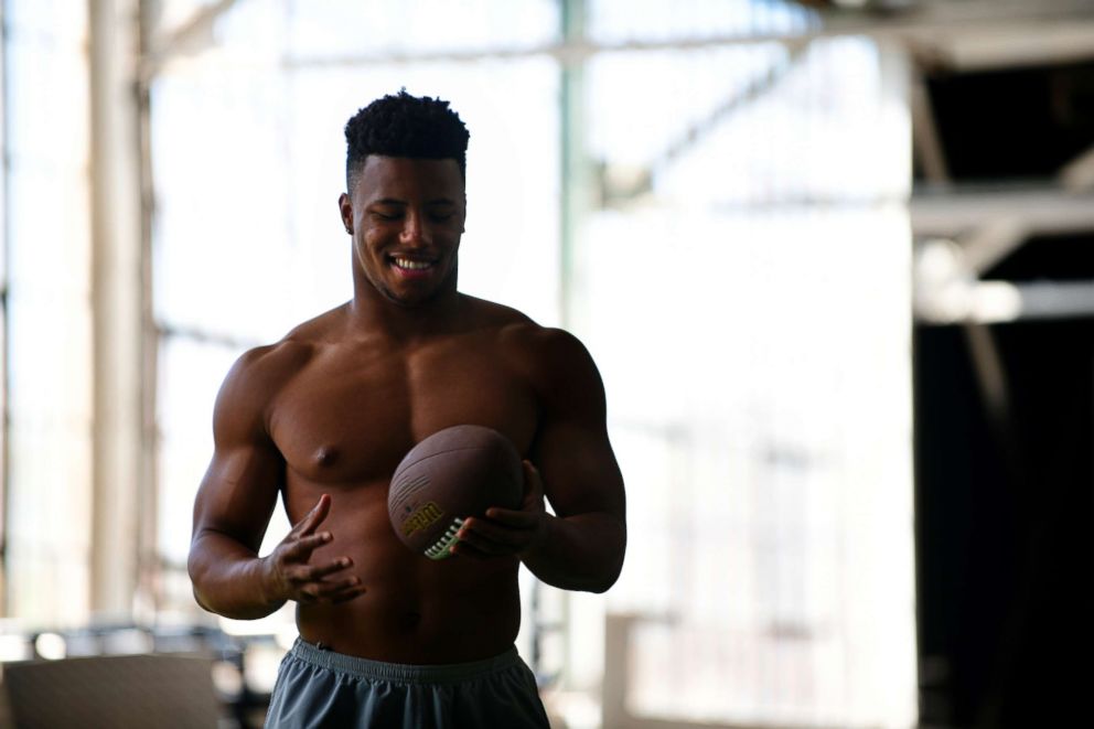 PHOTO: Saquon Barkley is photographed by photographer Sophy Holland at Studios 60 in Los Angeles, California on Thursday, March 29, 2018.  Photo by Eric Lutzens