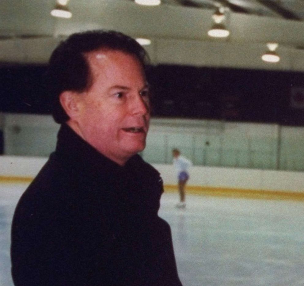 PHOTO: Richard Callaghan coaches skaters before one of his practice sessions at the Detroit Skating Club, Dec. 01, 1997