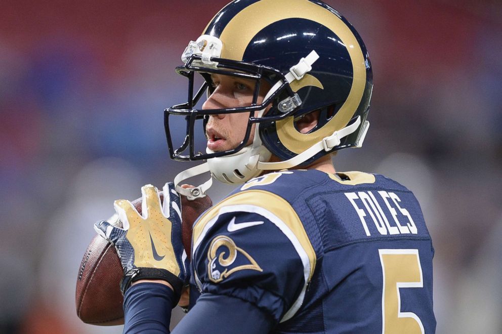 PHOTO: Nick Foles #5 of the St. Louis Rams warms up prior to a game against the Detroit Lions at the Edward Jones Dome, Dec. 13, 2015, in St. Louis.