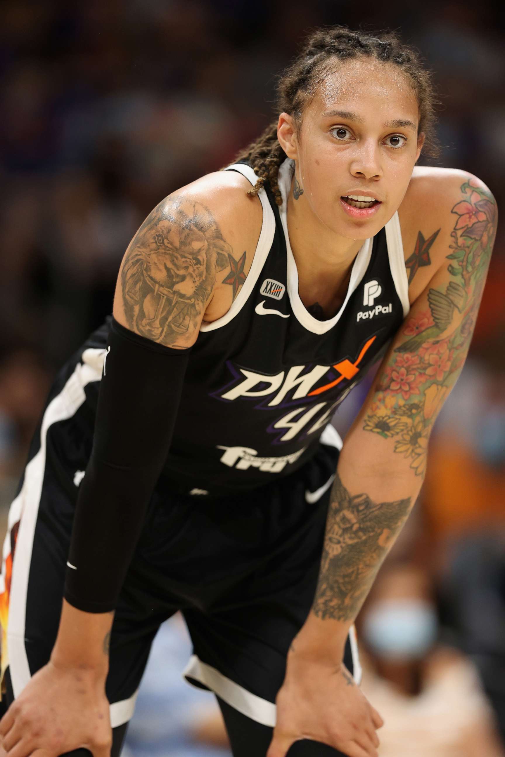 PHOTO: Brittney Griner the Phoenix Mercury during fame four of the 2021 WNBA semifinals at Footprint Center on Oct. 06, 2021 in Phoenix, Arizona.