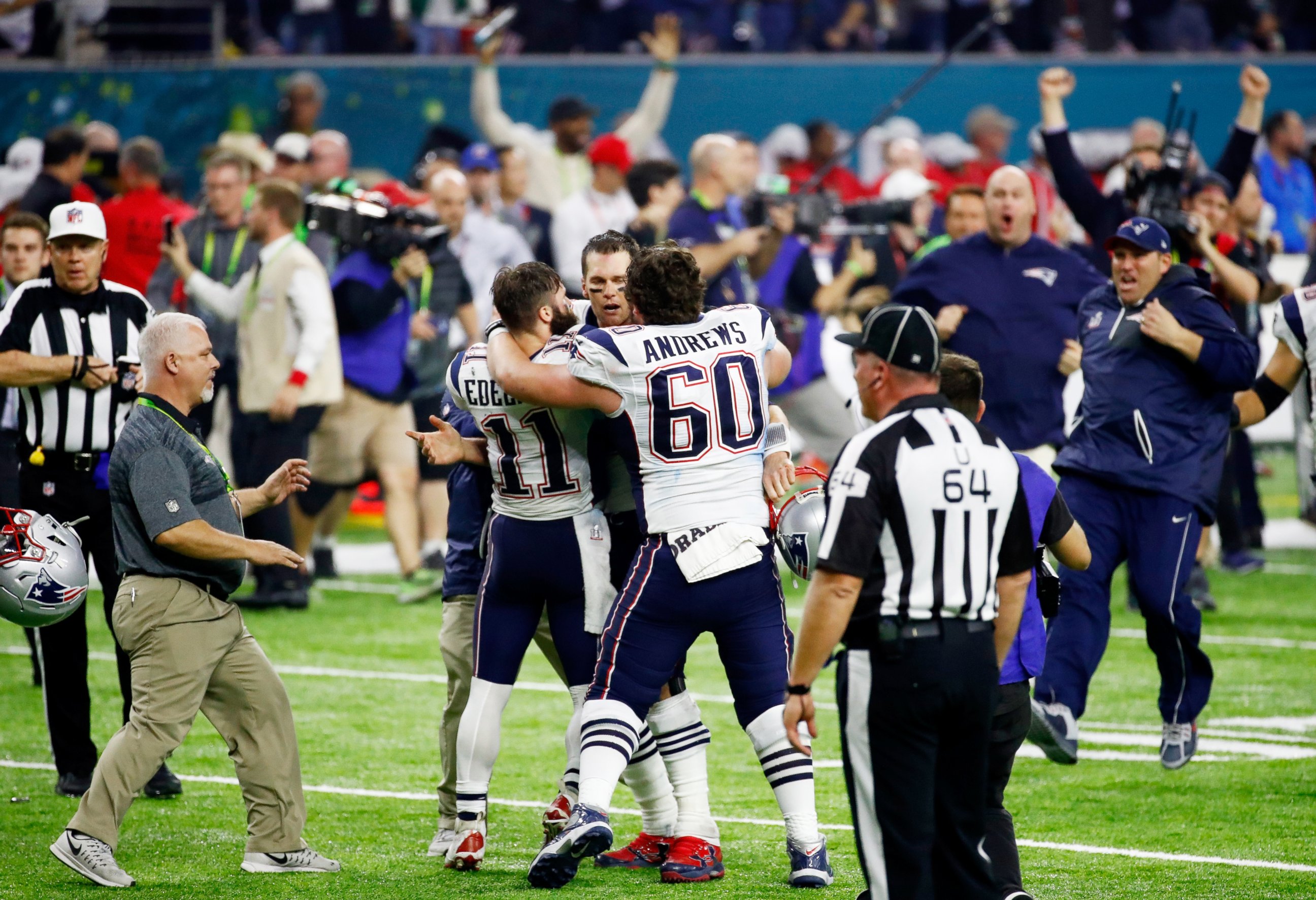 PHOTO: Tom Brady #12 of the New England Patriots reacts after defeating the Atlanta Falcons 34-28 in overtime to win Super Bowl 51 at NRG Stadium, Feb. 5, 2017, in Houston. 